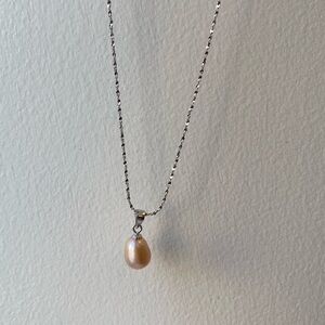 Pink Freshwater Pearl Sterling Silver Necklace, Cultured Pearl Necklace, Wedding